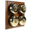 4 Gang 2 Way  Medium Oak, Polished Brass Dome Period Switch