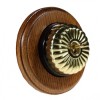 1 Gang 2 Way Medium Oak Wood, Polished Brass Fluted Dome Period Switch