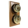2 Gang 2 Way Light Oak, Polished Brass Fluted Dome Period Switch