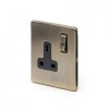 Aged Brass 1 Gang Double Pole Socket with Black Insert Single 13A