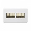 Primed Paintable 6 Gang 2 Way 10A Light Switch with Brushed Brass Switch with Black Insert