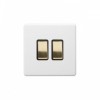 Primed Paintable 2 Gang Intermediate Switch 10A with Brushed Brass Switch with Black Insert