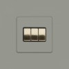 Primed Paintable 3 Gang Intermediate switch with Brushed Brass Switch with Black Insert