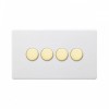 Primed Paintable 4 Gang 2 Way Trailing Edge Dimmer Switch 150W LED (300w Halogen/Incandescent) with Brushed Brass Switch