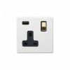 Primed Paintable 13A 1 Gang Double Pole Switched USB Socket (USB Output 2.1amp) with Brushed Brass Switch with Black Insert