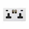 Primed Paintable 13A 2 Gang DP Fast Charge 4.8amp USB Socket with Brushed Brass Switch with Black Insert