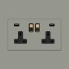 Primed Paintable 13A 2 Gang DP Fast Charge 4.8amp USB Socket with Brushed Brass Switch with Black Insert