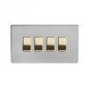 Brushed Chrome And Brushed Brass 10A 4 Gang Intermediate Switch White Inserts Screwless