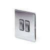 Polished Chrome Luxury 10A 2 Gang 2 Way Switch With Black Insert