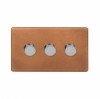 Fusion Antique Copper & Brushed Chrome 3 Gang 2 Way Trailing Dimmer Screwless 100W LED (250w Halogen/Incandescent)