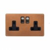 Fusion Antique Copper & Brushed Chrome 13A 2 Gang Switched Socket, DP Black Insert Screwless