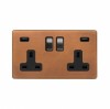 Fusion Antique Copper & Brushed Chrome 13A 2 Gang DP USB Socket (USB 4.8amp) Black Insert Screwless