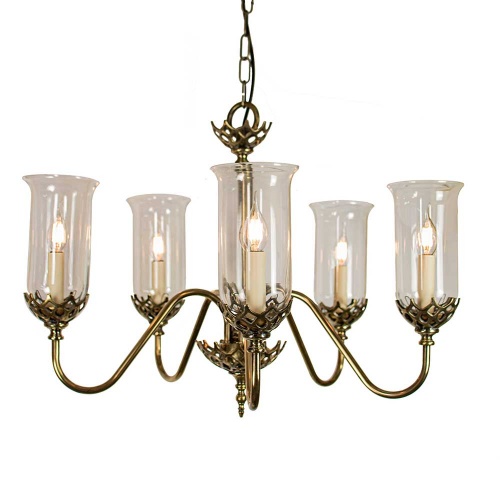 Gothic Five Arm Chandelier With Storm Glasses