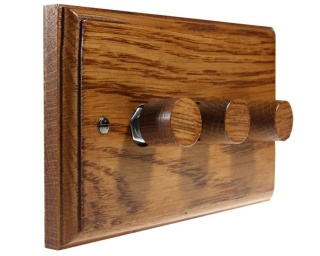 Classic Wood 3 Gang LED Dimmer Switch 2Way Push on/Push off in Solid Medium Oak