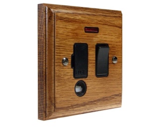 Classic Wood 1 Gang 13Amp Switched Fused Spur with Neon and Cord outlet in Medium Oak