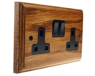 Classic Wood 2 Gang 13Amp Switched Socket in Medium Oak