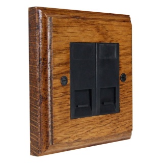 Classic Wood 2 Gang Euro style Telephone Slave socket in Medium Oak