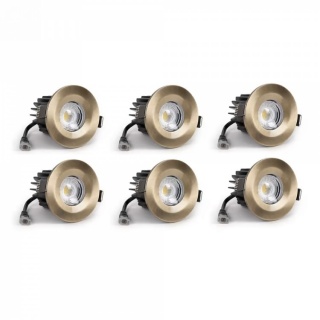 6 Pack - Antique Brass LED Downlights, Fire Rated, Fixed, IP65, CCT Switch, High CRI, Dimmable