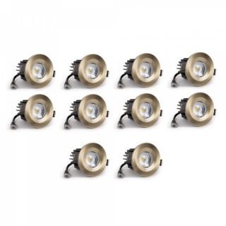 10 Pack - Antique Brass LED Downlights, Fire Rated, Fixed, IP65, CCT Switch, High CRI, Dimmable