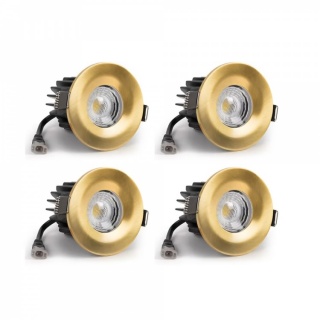 4 Pack - Brushed Gold LED Downlights, Fire Rated, Fixed, IP65, CCT Switch, High CRI, Dimmable