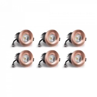 6 Pack - Brushed Copper LED Downlights, Fire Rated, Fixed, IP65, CCT Switch, High CRI, Dimmable