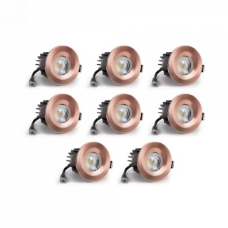 8 Pack - Brushed Copper LED Downlights, Fire Rated, Fixed, IP65, CCT Switch, High CRI, Dimmable