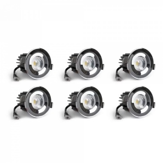 6 Pack - Polished Chrome LED Downlights, Fire Rated, Fixed, IP65, CCT Switch, High CRI, Dimmable
