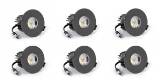 6 Pack - Graphite Grey LED Downlights, Fire Rated, Fixed, IP65, CCT Switch, High CRI, Dimmable