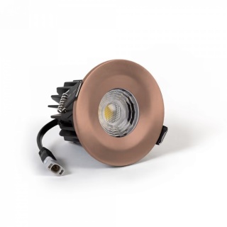 Satin Rose Gold LED Downlights, Fire Rated, Fixed, IP65, CCT Switch, High CRI, Dimmable
