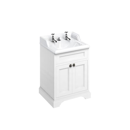Freestanding 65 Vanity Unit with Doors & Classic Invisible Overflow Basin 2 Tap Holes