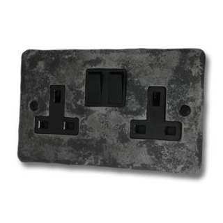 Flat Rustic Double Socket (Black Switches)