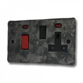 Flat Rustic Cooker Switch with Socket (Black Switch)