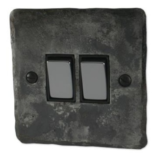 Flat Rustic Light Switch (2 Gang/Black Nickel Switches)
