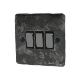 Flat Rustic Light Switch (3 Gang/Black Nickel Switches)