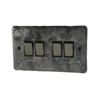 Flat Rustic Light Switch (4 Gang/Black Nickel Switches)