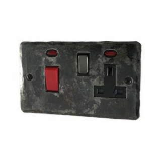 Flat Rustic Cooker Switch with Socket (Black Nickel Switch)