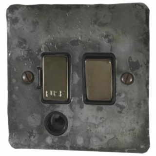 Flat Rustic Switched Fused Spur with Flex Outlet (Black Nickel Switch)
