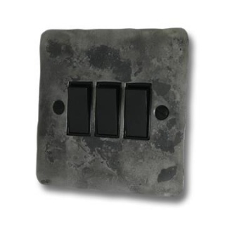 Flat Rustic Light Switch (3 Gang/Black Switches)
