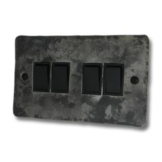 Flat Rustic Light Switch (4 Gang/Black Switches)