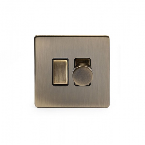Aged Brass Dimmer And Rocker Switch Combo Blk Ins Screwless