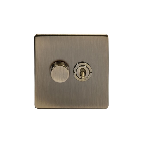Aged Brass 2 Gang Dimmer And Toggle Switch Combo