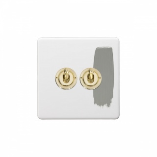 Primed Paintable 2 Gang Toggle Switch 2-Way with Brushed Brass Switch