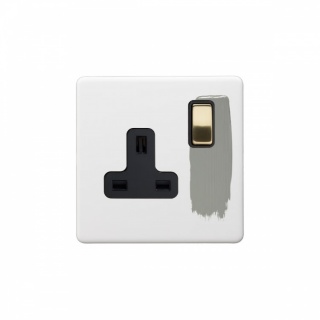 Primed Paintable 1 Gang Socket 13A Double Pole with Brushed Brass Switch with Black Insert