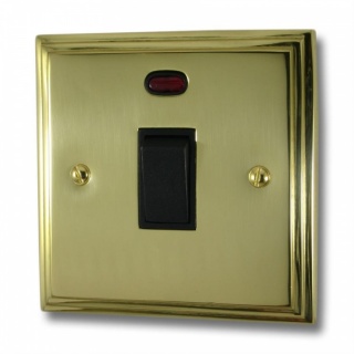 Victorian Polished Brass 20A DP Switch with Neon (Black Switch)