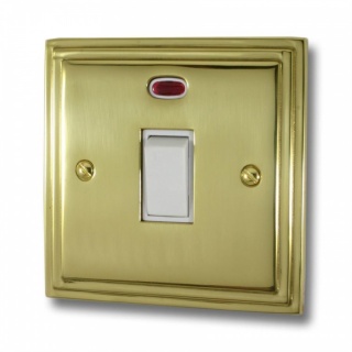 Victorian Polished Brass 20A DP Switch with Neon (White Switch)