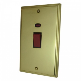 Victorian Cast Polished Brass 45A DP Switch (Vertical Plate)