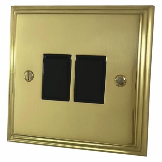 Victorian Polished Brass Light Switch (2 Gang/Black Switches)