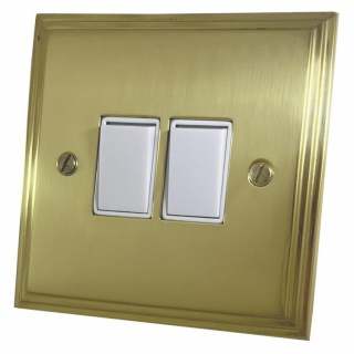Victorian Polished Brass Light Switch (2 Gang/White Switches)