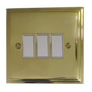 Victorian Polished Brass Light Switch (3 Gang/White Switches)