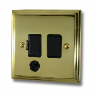 Victorian Polished Brass Switched Fused Spur with Flex Outlet (Black Switch)